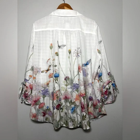 Alfred Dunner Garden Party Floral Watercolor Button Front White Blouse XL NWOT - Picture 4 of 13